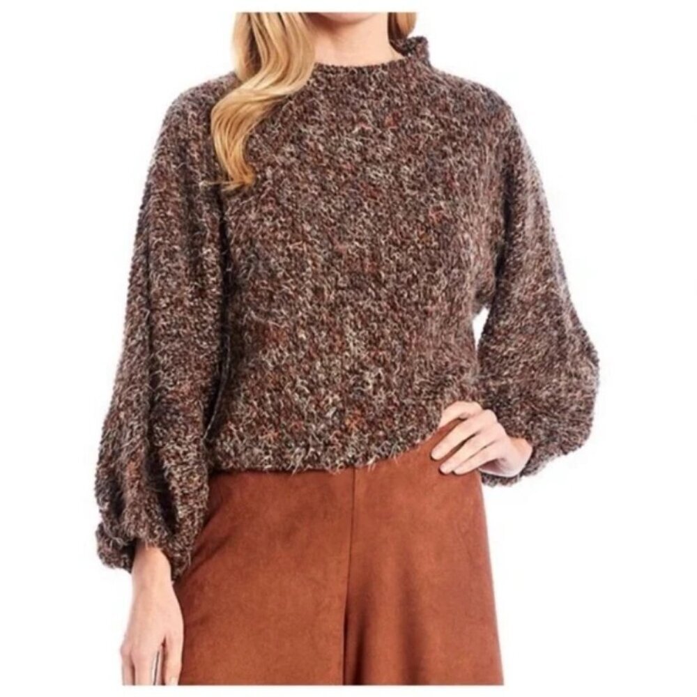 Bryn Walker Anna Shaggy Wool Blend Cropped Balloon Sleeve Sweater Sz Xl